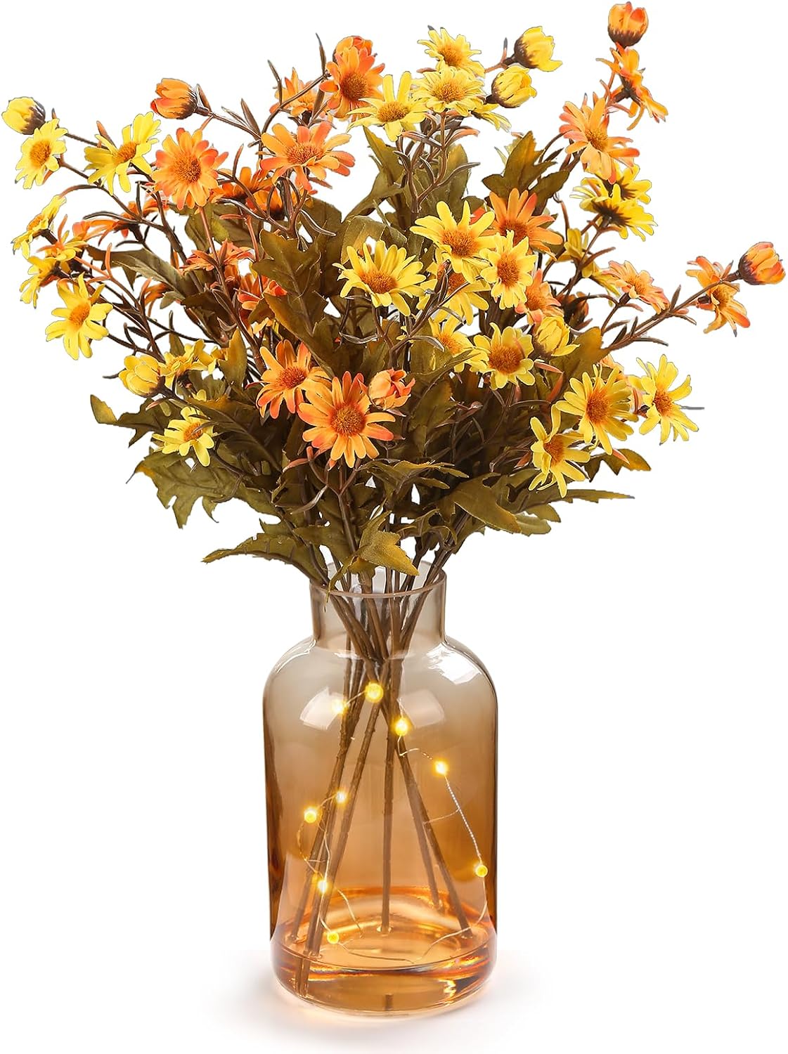 artificial daisy flowers fall flowers in amber glass, main product view
