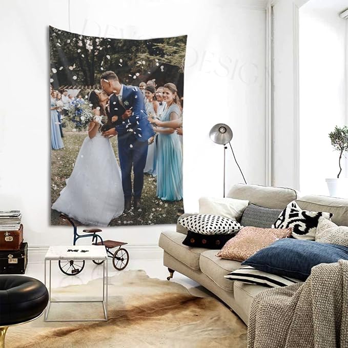 Custom Tapestry - Create Your Own Personalized Backdrop Wall Hanging Art - Upload Your Photo Text - Engagement & Wedding Banner
