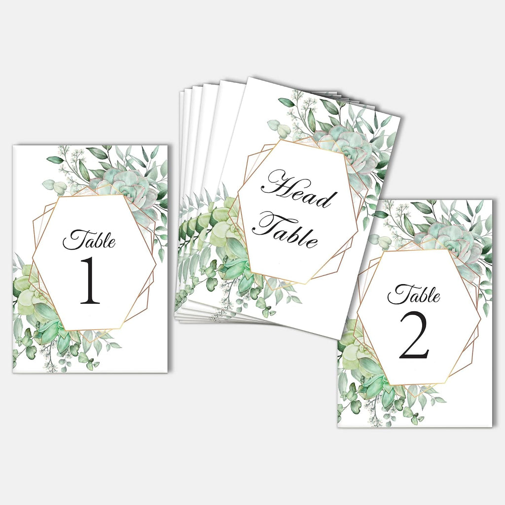 26 Pieces Wedding Table Numbers Cards 1-25 with Head Table Numbers - Eucalyptus Geometric Double Sided 4x6in - Table Numbers for Wedding Reception/Party/Event