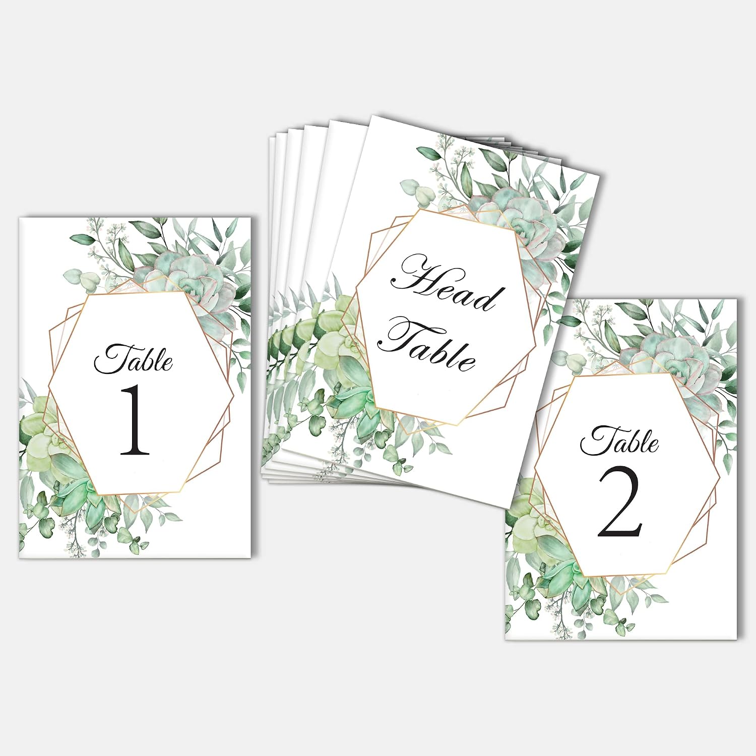 26 Pieces Wedding Table Numbers Cards 1-25 with Head Table Numbers - Eucalyptus Geometric Double Sided 4x6in - Table Numbers for Wedding Reception/Party/Event
