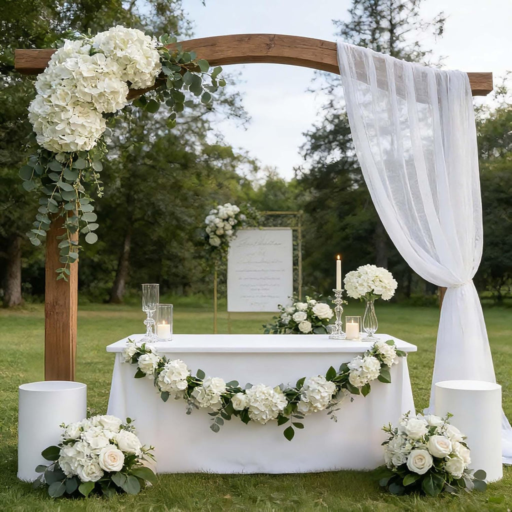 white hydrangea artificial flowers, faux hydrangea flowers, fake on a desk or shelf