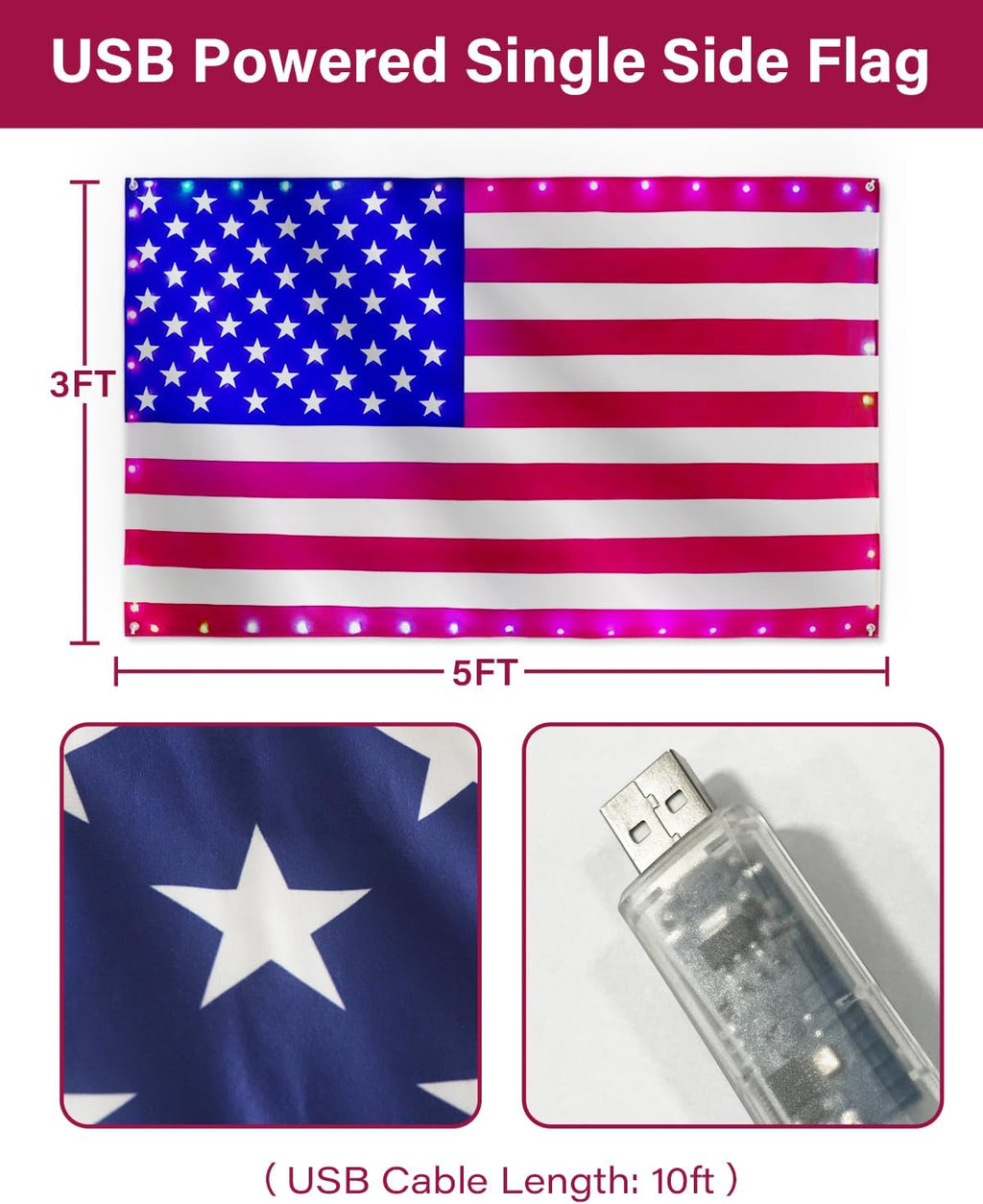 smart lighted american flag 3x5 ft, app control, package contents