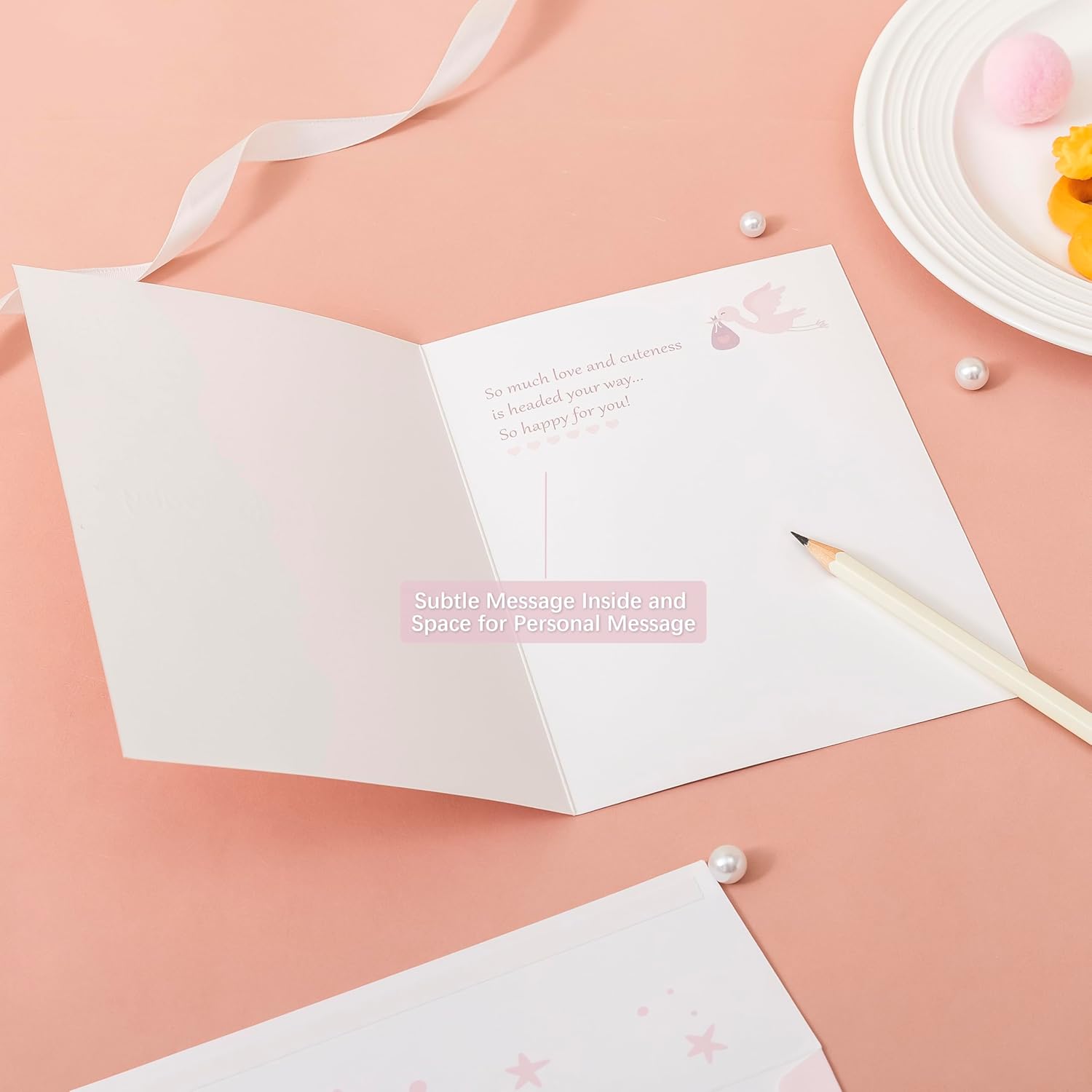 Crisky Baby Shower Card for Girls -3D Fabric Decor- Pink Rose Gold Welcome Congratulations Baby Card for New Baby Girl （Pink Bear）,5x7