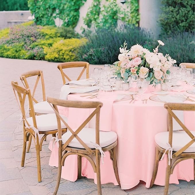 Fani 12 Pack 120 Inch Round Pink Polyester Tablecloths for Round Tables, Washable Table Cover for Wedding Party, Dining Table, Buffet, Banquet, Restaurant, Camping