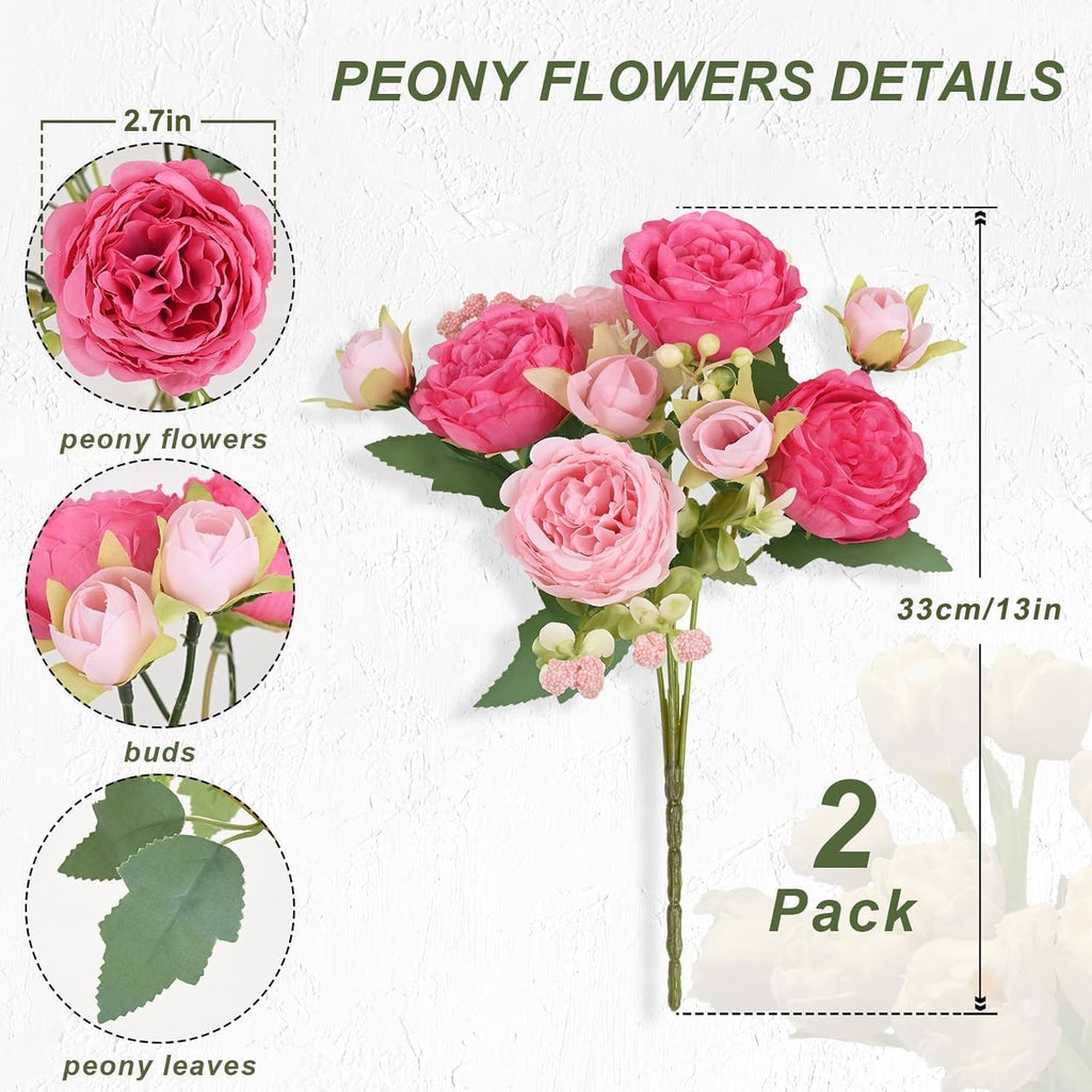 MARTINE MALL 2 Packs Peonies Artificial Flowers, Mixed Pink Artificial Peonies, Silk Peonies Flowers Fake Peonies Artificial Flowers Peonies Bouquet for Centerpiece Table Wedding Party Home Decor