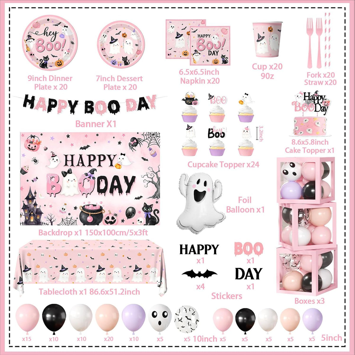 pink halloween party decorations kit halloween happy boo, side view