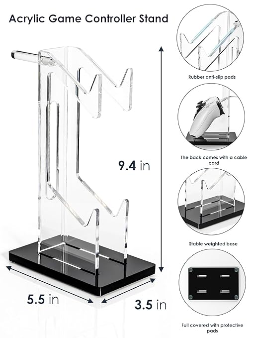 OAPRIRE Headset and Controller Stand, Space-Saving 2 Tier Game Controller Holder, Acrylic Controller and Headset Stand for Desktop, Universal Design Compatible with PS5/PS4/Xbox/Switch (Deep Black)