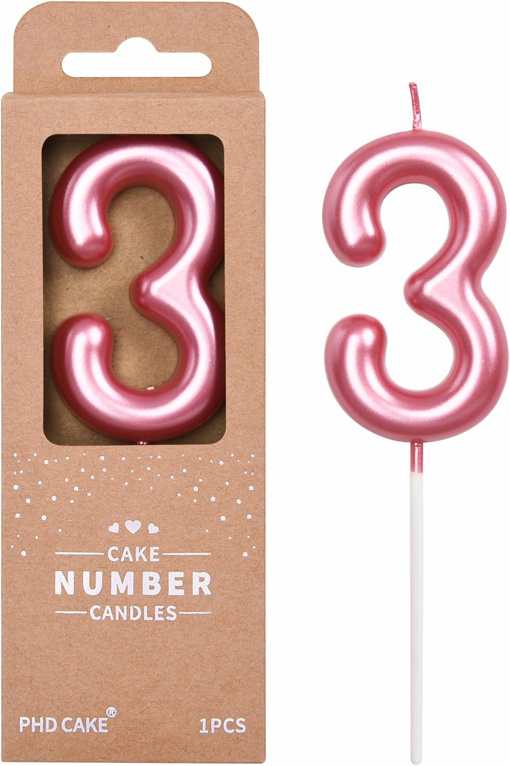 PHD Cake 2.76 inch Classical Pink 3 Number Birthday Candles, Party Celebration