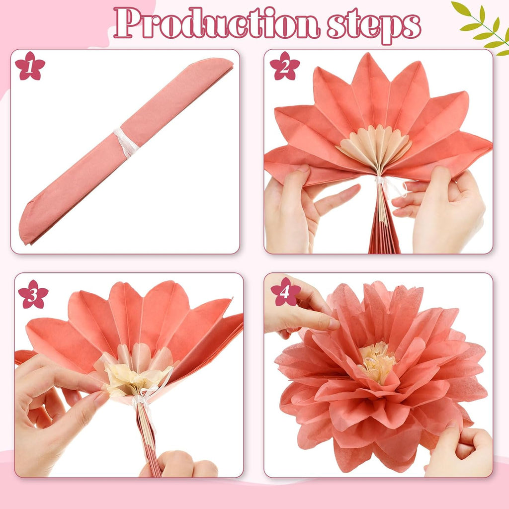 Geyee 18 Pcs Mexican Paper Flowers Colorful Fiesta Tissue Paper Flowers Pom Poms Mexican Carnival for Floral Party Backdrop Wedding Birthday Party Craft, 6" 8" 10"(Vintage Color)