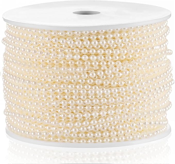 Craft String Pearls 3MM Pearl Bead, 99 Feet Ivory Faux Pearl Garland Spool Roll Strand Wedding Party Decoration