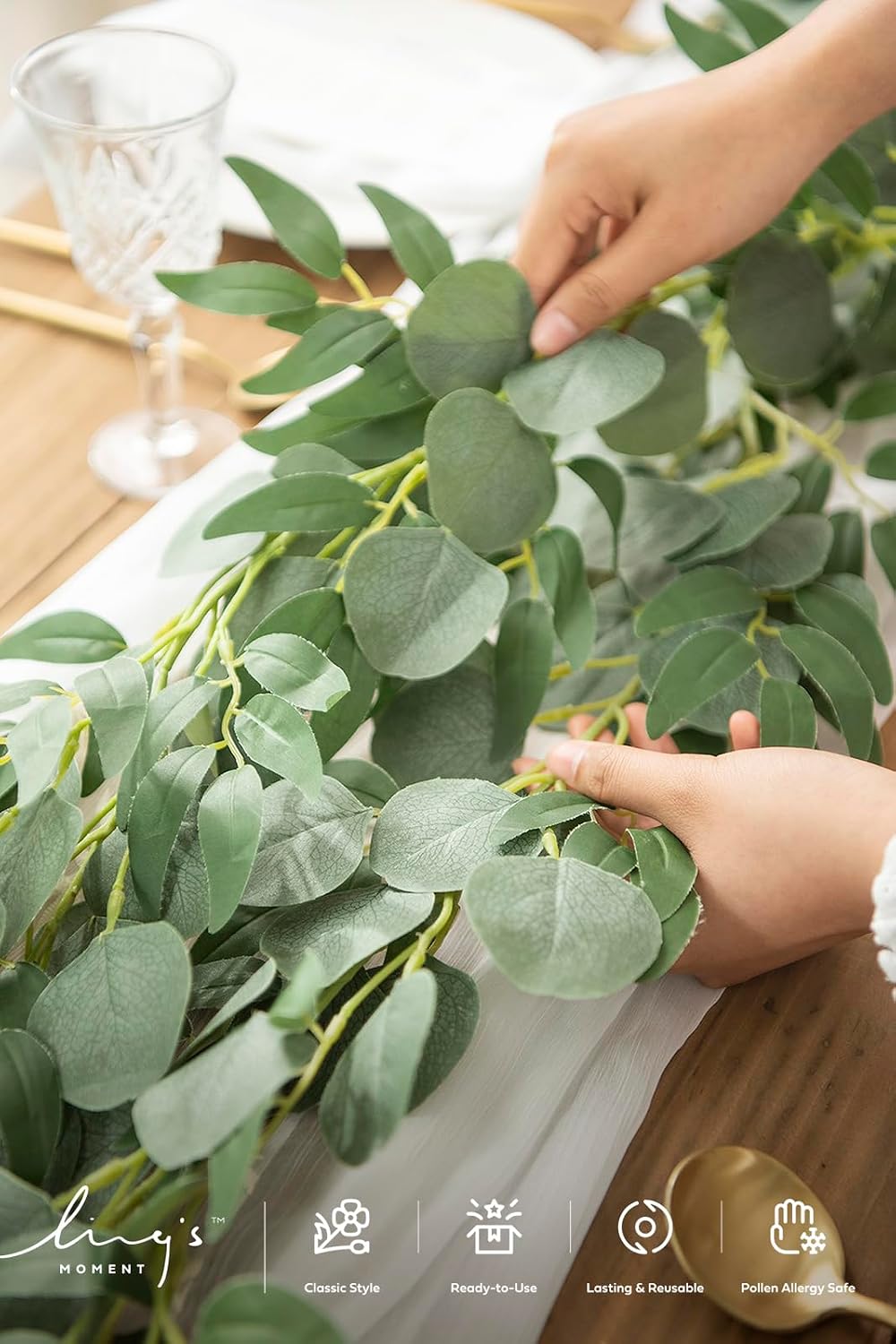 ling's moment green eucalyptus garland, 5.9ft, 2pcs, close-up detail