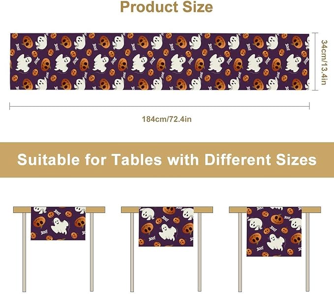 Halloween Table Runner,Ghost Pumpkin Halloween Table Runner for Kitchen Dining Table Decoration Home Party Decor 13x36 Inch