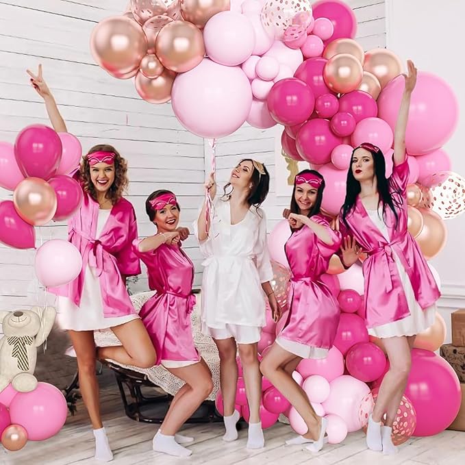 Amandir 153pcs Pink Balloon Garland Arch Kit, Different Sizes 18 12 10 5 inch Hot Pink Latex Metallic Confetti Rose Gold Balloons for Birthday Baby Shower Wedding Party Decorations
