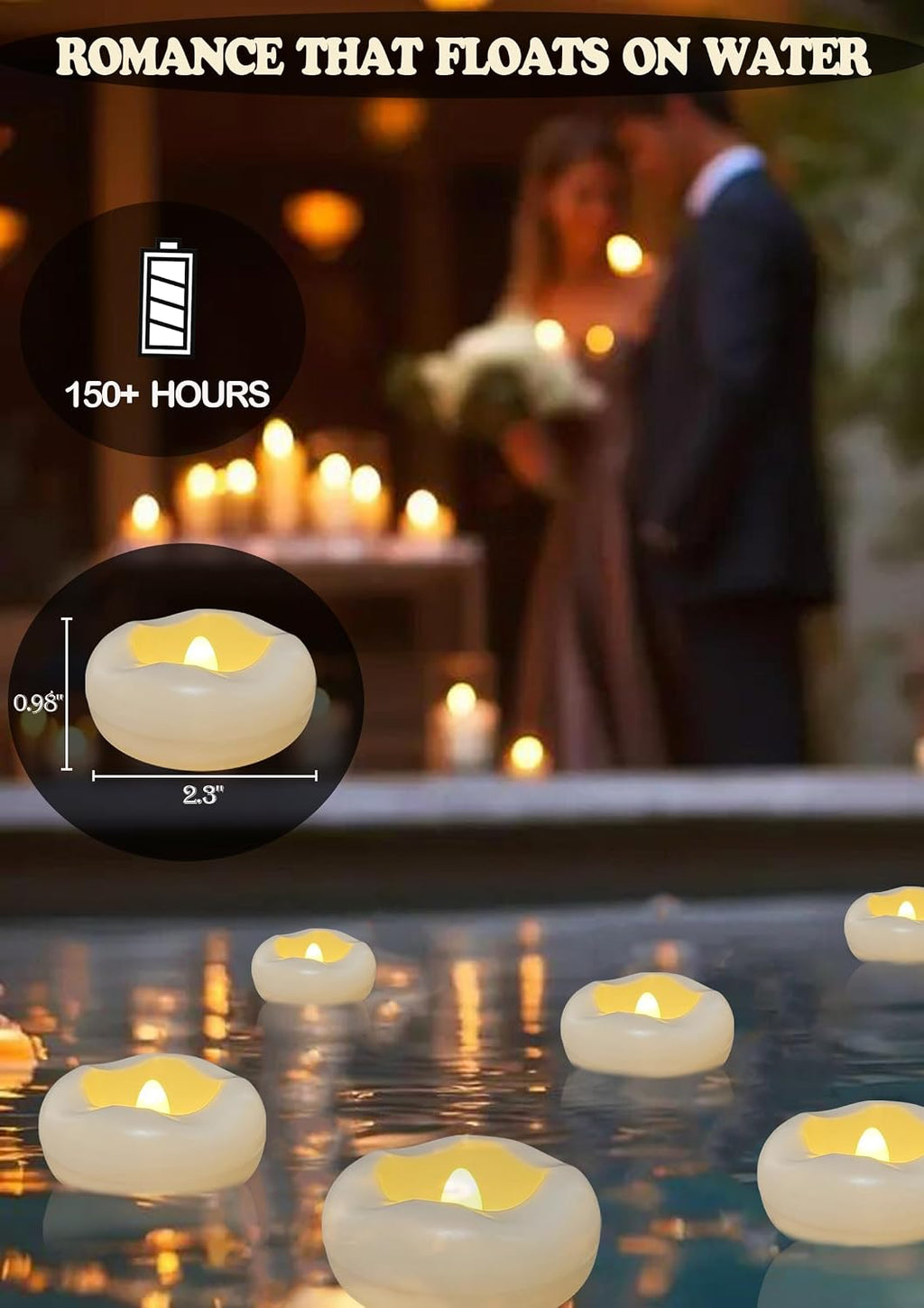Floating Candles, Water-Activated 2.3" Flameless LED Candle 150+ Hours Waterproof Plastic White Battery Operated Candle for Centerpieces, Cylinder Vases Table Decorations Wedding Pool Party 24 Packs