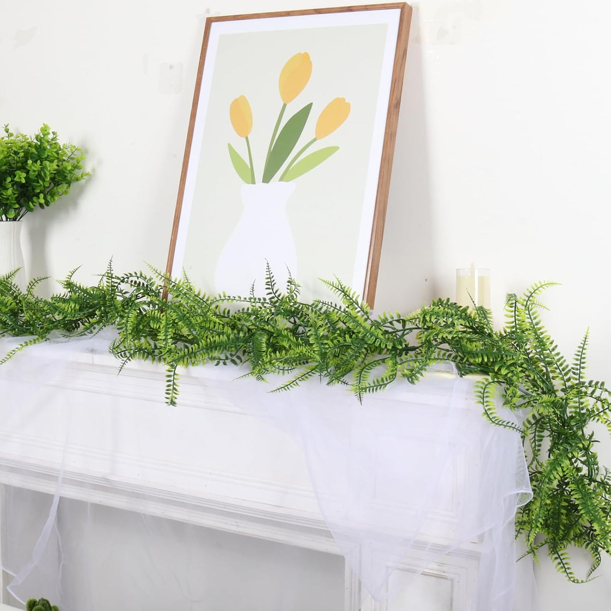 recutms 4pc artificial boston ferns garland 5.8ft green, view 9
