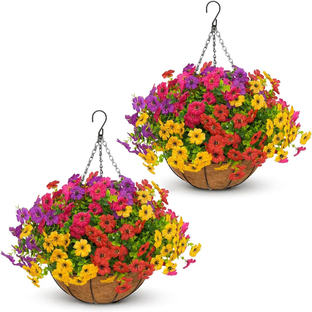 2 set artificial hanging flowers with baskets for, main product view