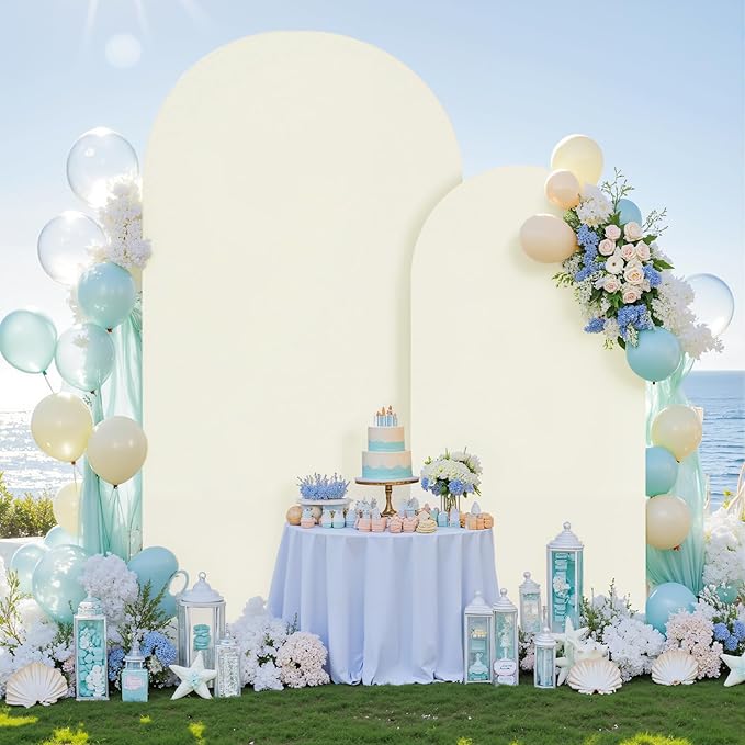7.2FT 6FT Arch Backdrop Cover for Wedding, Set of 2 Stretchy Spandex Fitted Arch Stand Cover for Baby Shower, Birthday Party Decor, Chiara Backdrop Cover with Double-Sided Design(Ivory)