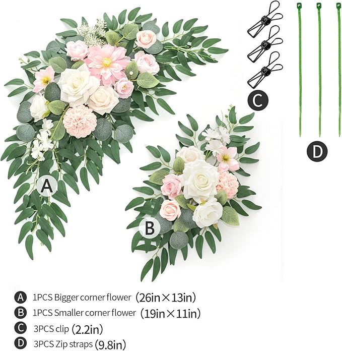 Faux Flower Swag Set of 2 for Wedding Welcome Signs Floral Swag Wedding Reception Ceremony Signs Decor (A-Pink)