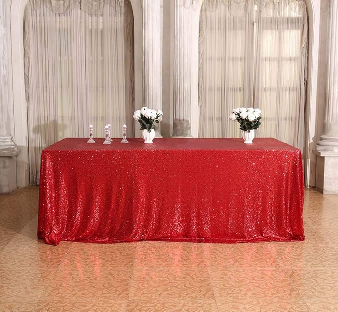 SquarePie Sequin Tablecloth 90 x 156 Inch Red Sparkly Table Linen for Wedding Party