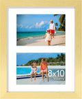 Vittanly 8x10 Collage Picture Frame, Displays 2Pcs 4x6 Pictures with Mat, Photo Frame for Wall Mounting or Table Top with Stand, Gold, 1 Pack