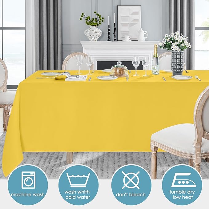 VidaFete Tablecloth 6 Pack 90 * 156inch Rectangle Table Cloth Polyester, Stain Wrinkle Resistant Polyester Dining Table Cover for Kitchen Dinning Party Wedding Rectangular Buffet Decoration(Yellow)