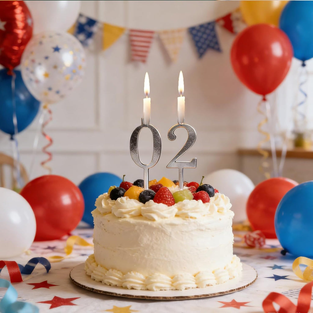 Reusable Number Candle Holder Set – Silver Stainless Steel Adjustable Birthday Cake Candle Holders for Birthday Cake Decorations, Anniversary Party Supplies, Eco-Friendly Baking Accessories 1pcs