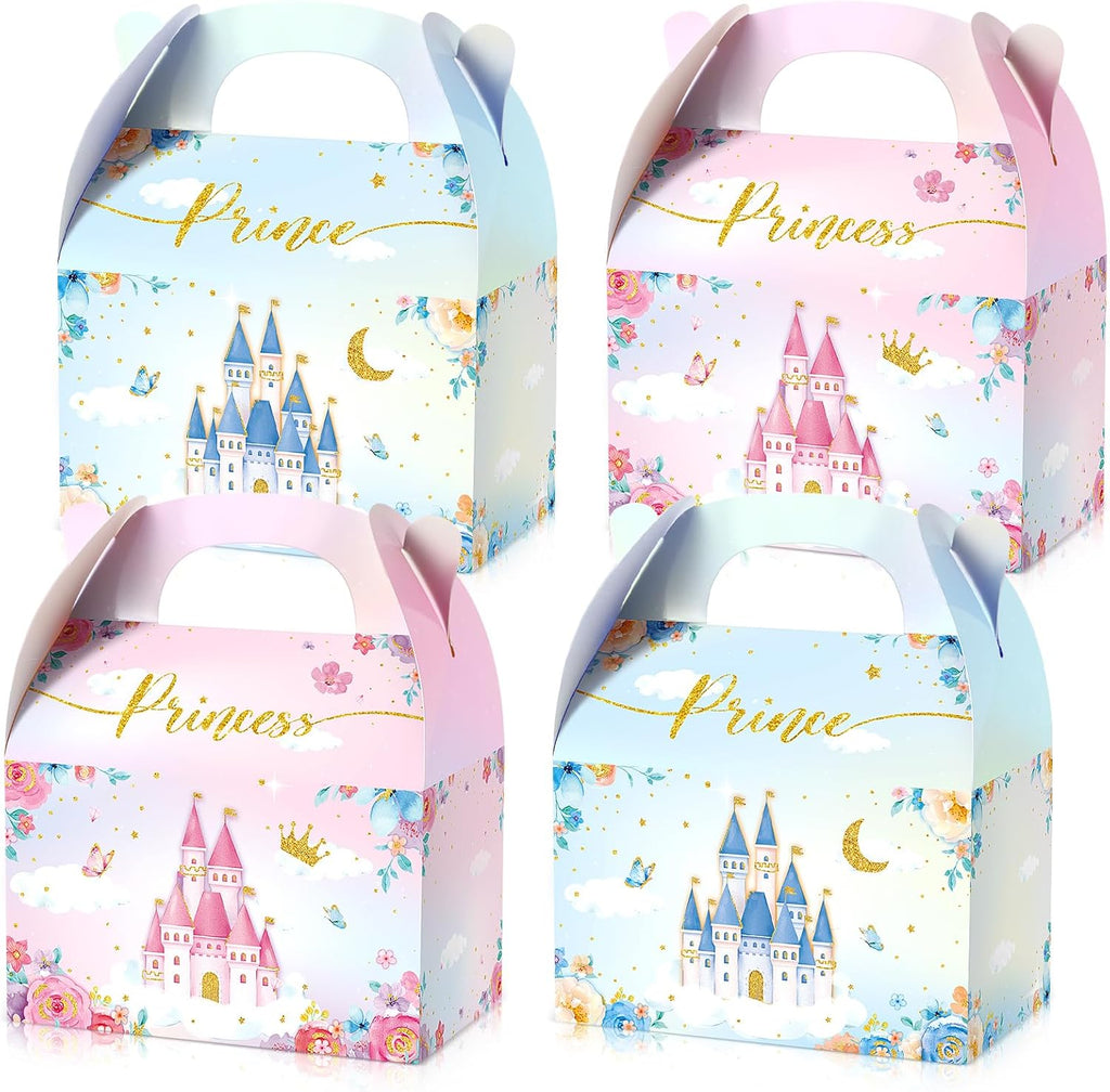 Nezyo 60 Pcs Princess and Prince Treat Boxes - Pink & Blue Crown Cardboard Goodie Boxes for Birthday Party Favors (Prince and Princess)