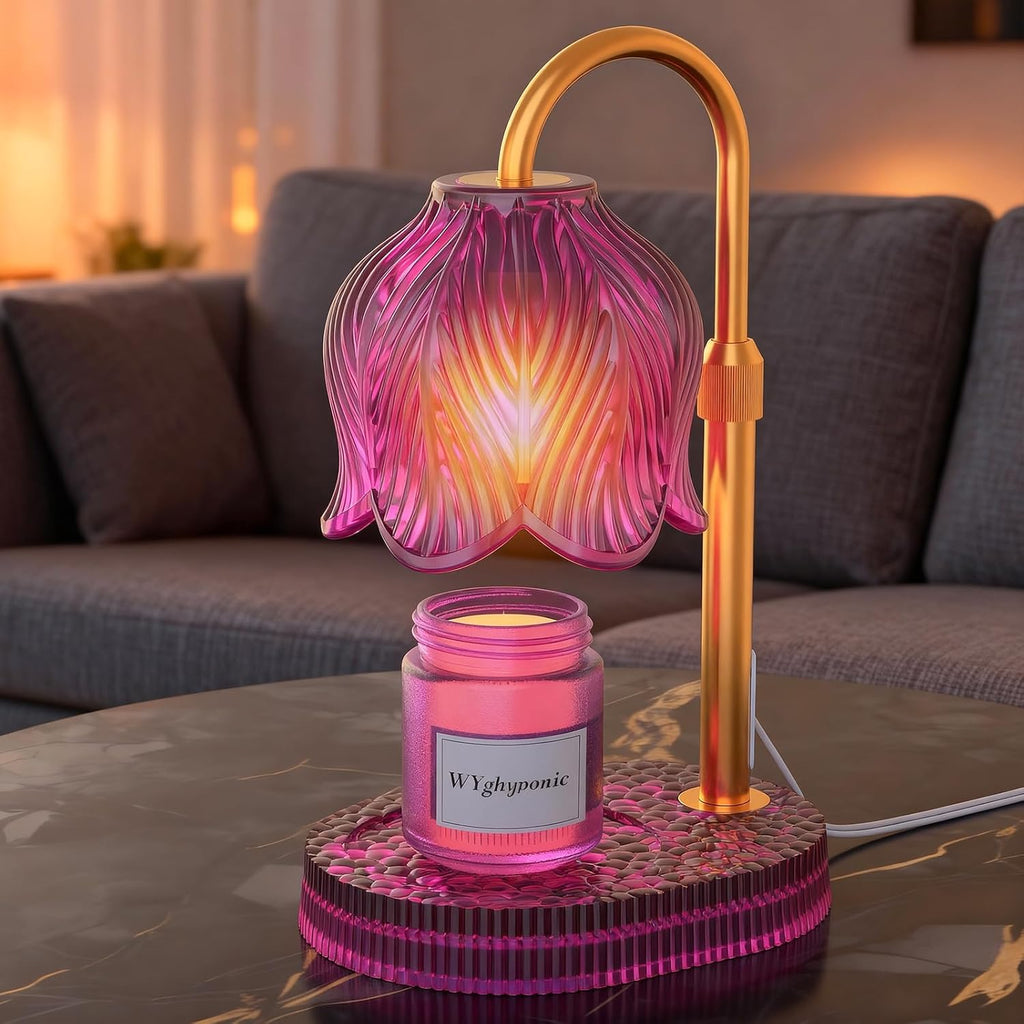 Candle Warmer Lamp with Adjustable Height - Flameless 4-Level Dimmable Wax Warmer, Timer Function & Stylish Design in Multiple Colors (Pink)