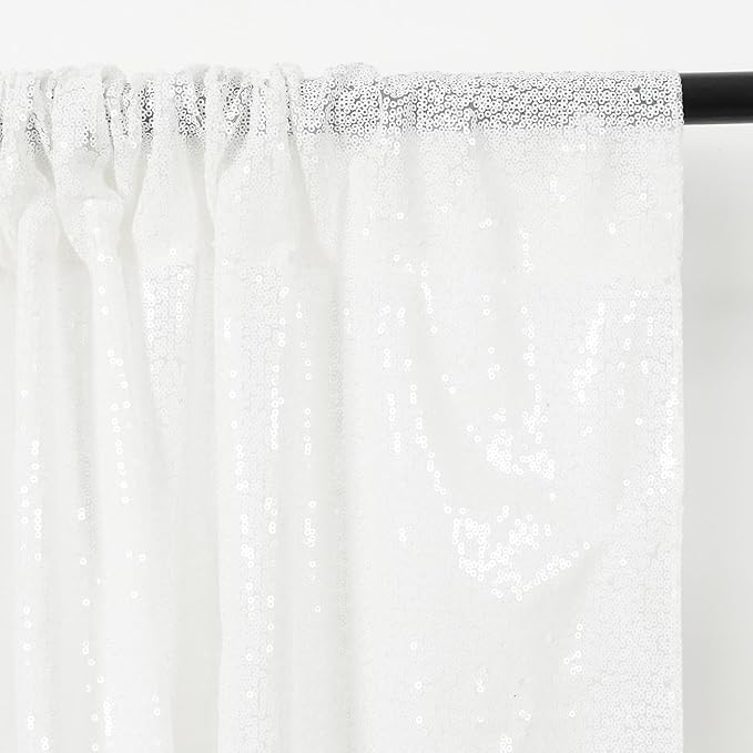 Eternal Beauty White Sequin Backdrop, 8x10 Ft Glitter Background Curtains for Christmas Shimmer Photography Party Wedding Birthday Back Drop Decor