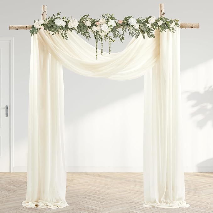 30" x 20Ft Wedding Arch Draping Fabric, 2 Panels Ivory Sheer Curtain Drapes Extra Wide & Long Backdrop Curtains for Wedding Arch Ceremony Birthday Party Decorations