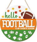 CHDITB Hello Football is My Favorite Season Front Door Sign Wreath(12"x12"), Wooden 3D Fall Decoration Wall Hanging, Farmhouse Rugby Autumn Harvest Maple Leaves Decor Hanger for Front Porch Outdoor