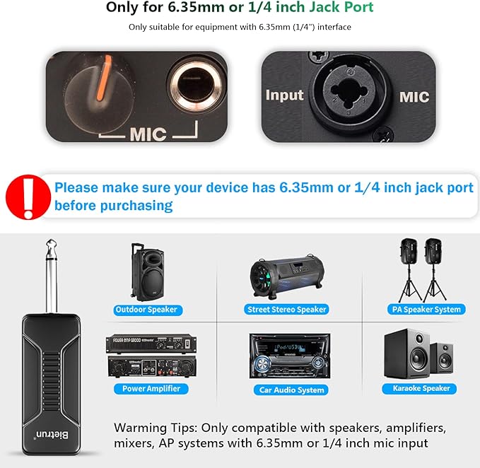 Bietrun Wireless Microphone, Professional UHF Metal Dual Handheld Cordless Dynamic Mic System Set with Rechargeable Receiver, 1/4‘’Output, Plug and Play, Instrument-Wireless-Mics for Karaoke, Wedding