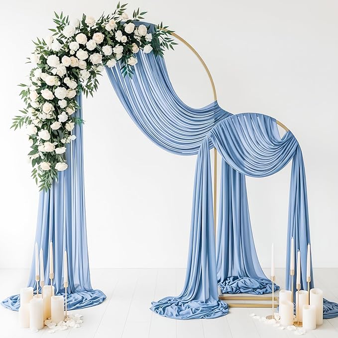 Wedding Arch Draping Fabric 29" x 19Ft Sheer Drapes for Backdrop Wedding Ceremony Reception Ceiling Decor Curtain Baby Bridal Shower Decoration (Dusty Blue, 2 Panels)