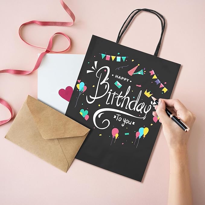 METRONIC Kraft Paper Gift Bags with Handles 8x4.75x10.5 Inch 12000 Pack | Christmas, Birthday Party Favors, Retail Shopping, Small Business Bulk | Black Gift Wrap Bag