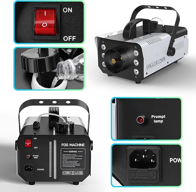 1200W RGB Fog Machine, 6 Colorful LED Lights for Smoke Machine Indoor/Outdoor Use, Perfect for Parties, Weddings, and Stage Effects 2PC