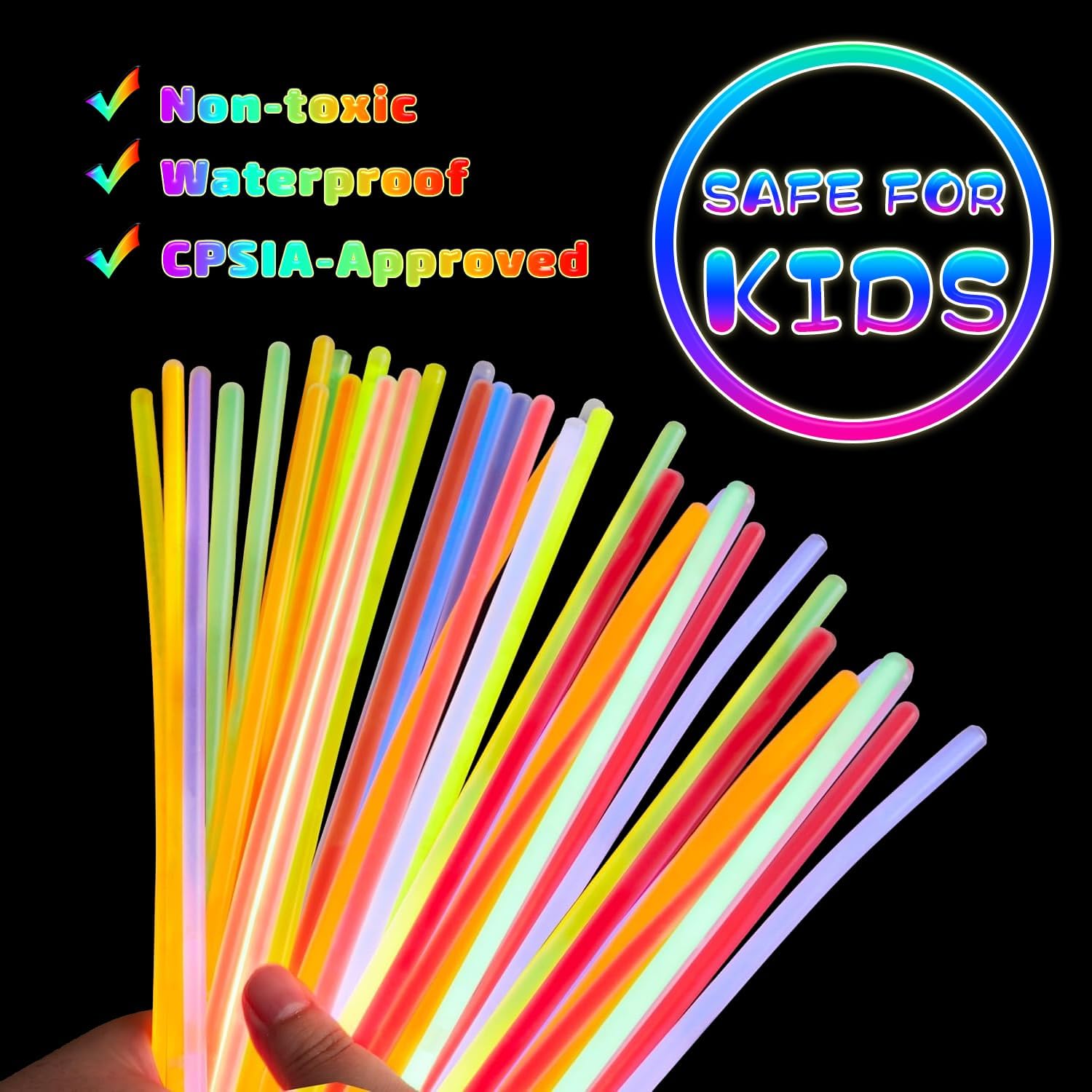 HONLYNE 100 Pack Glow Sticks Party Favors Bulk, 8" Glow in the Dark Party Supplies, Party Favors for Kids 8-12, Neon Glow Stick Bracelets & Necklaces for Raves, Halloween, Christmas, Birthdays
