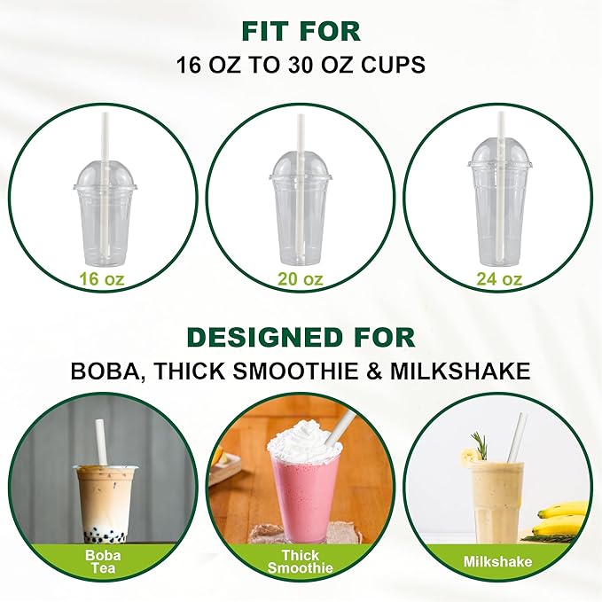 9 Inch Individually Wrapped Disposable White Paper Boba Straws, Bubble Tea Straws 100 Counts, 0.5"/12mm Wide - Pointed End, Extra Thick, Fat - Eco-friendly Biodegradable