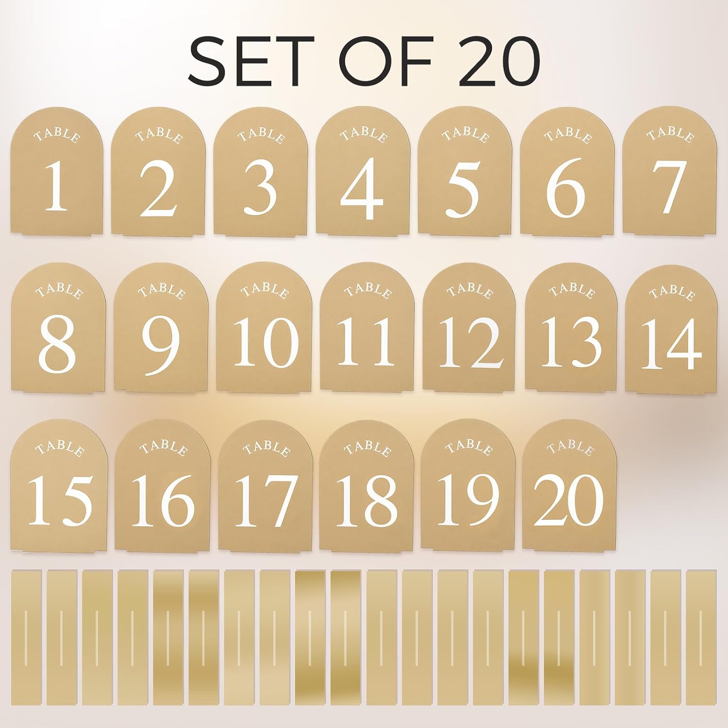 Gold Wedding Table Numbers with Stands, Double Sided 5x7 Inch Acrylic Signs Numbered 1-20, Elegant Arch Design Table Decorations for Wedding Reception Party Events