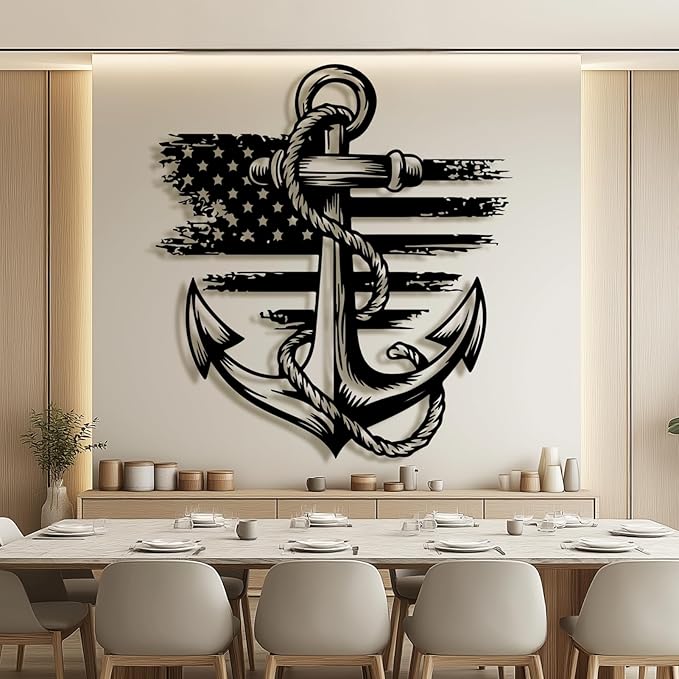 lunwall Metal Anchor Wall Decor, Anchor Metal Sign, Metal Anchor Decor, Anchor Metal Wall Art, Metal Nautical Wall Decor, Metal Wall Decor Coastal, Anchor Wall Decor (white, 47L x 43W / 120 x 109 cm)