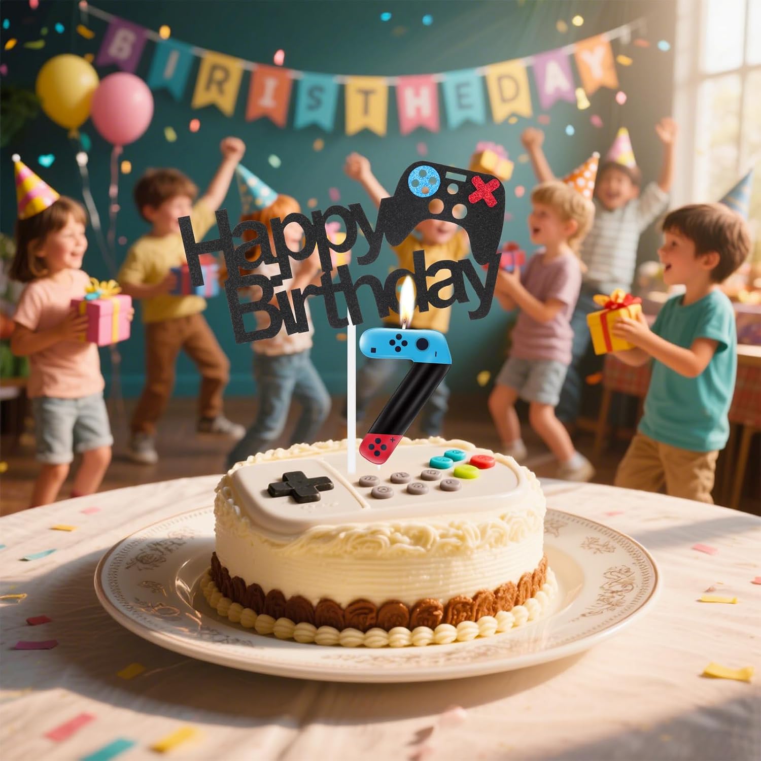 Red Blue Level Video Birthday Candles,Level 9 Number Birthday Cake Topper Decorations for Video Game Themed Party,9th Video Game Candle for Boys Girls Party Decor Supplies