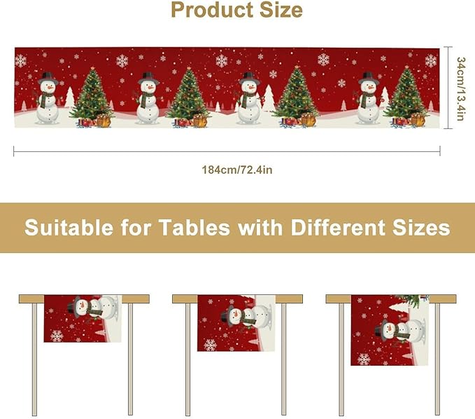 Christmas Table Runner,Snowman Rustic Red Snowflake Winter Table Cloth Kitchen Dining Table Decoration for Home Party Decor 13x70 Inch