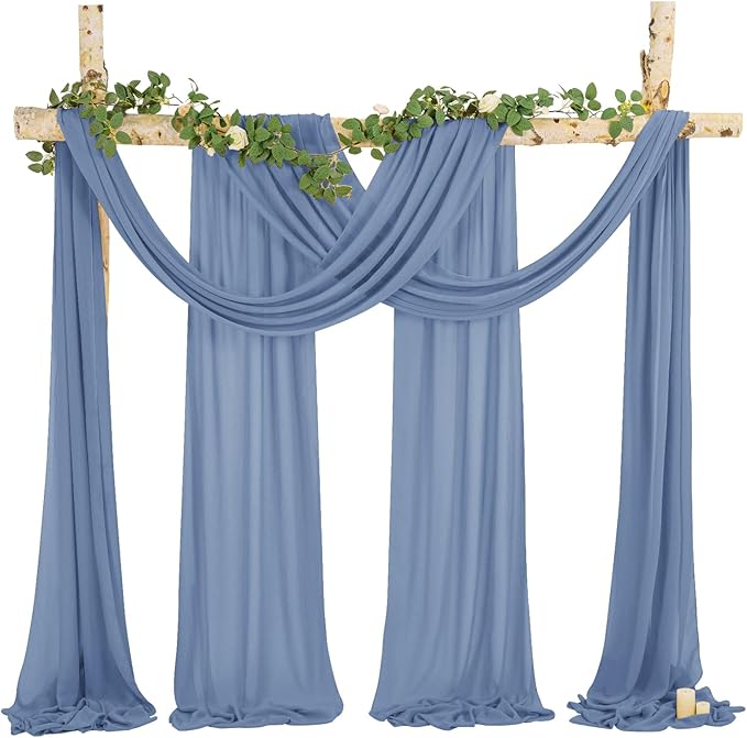 Dusty Blue Sheer Chiffon Wedding Arch Draping Fabric, 28" x 20ft Panels (Pack of 1), Polyester Chiffon, Solid Pattern, Perfect for Wedding Ceremony & Reception Party Decoration