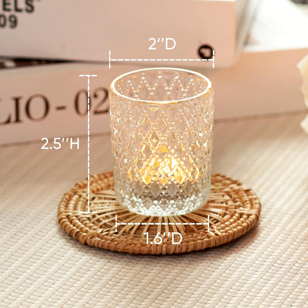 Homemory 12 Pack Clear Glass Votive Candle Holders, Tealight Candle Holder, Vintage Candle Holders Bulk for Table Centerpieces, Christmas, Baby Showers, Birthday, Wedding, Party