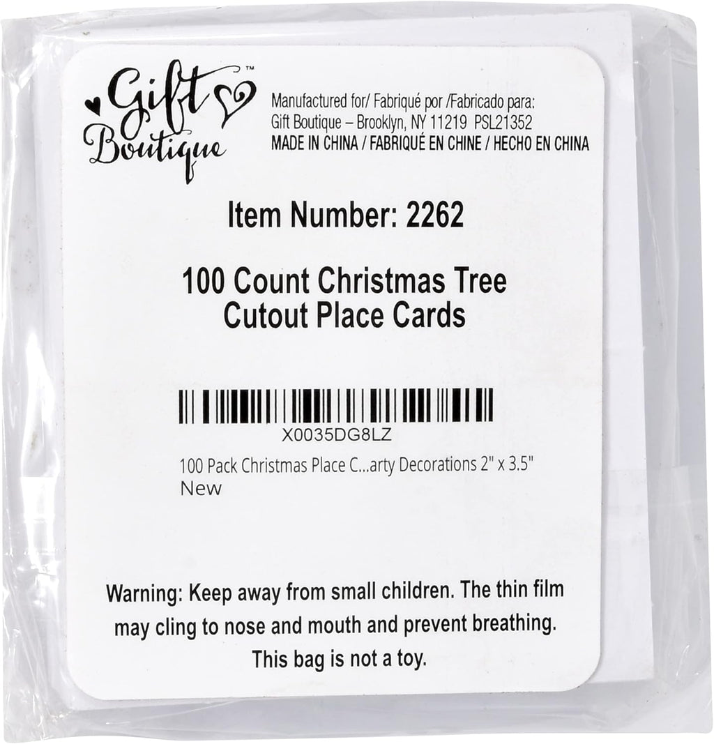 Gift Boutique 100 Pack Christmas Place Cards Holiday Seating Name Card Die Cut Xmas Tree Table Setting Folded Paper Tent Cards for Dinner Wedding Tables Placement Party Decorations 2" x 3.5"