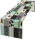 Cute Cow Print Table Runner,Farm Animals Honeycomb Plaid Stripes Cowhide Pattern Tablecloth Burlap for Hotel Indoors Outdoor Dining Room Kitchen Table Decor, 13x60in