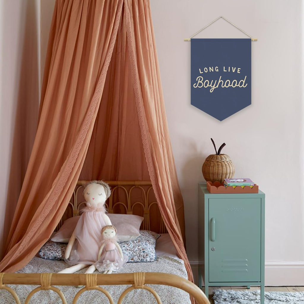 Navy Blue Boy Room Decor,Long Live Boyhood Canvas Banner Nursery Playroom Wall Decor for Boys Bedroom Toddler Decorations Teen Boy Room Decor,Playroom Decor Wall Hanging Flag 15x11 Inch