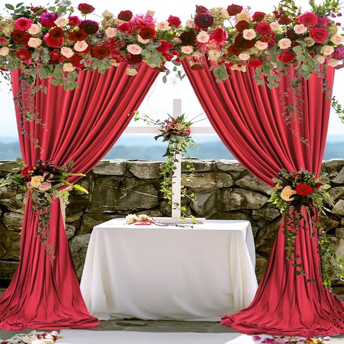 AK TRADING CO. 10 feet x 10 feet Polyester Backdrop Drapes Curtains Panels with Rod Pockets - Wedding Ceremony Party Home Window Decorations - RED (DRAPE-5x10-RED) (Pack of 24)