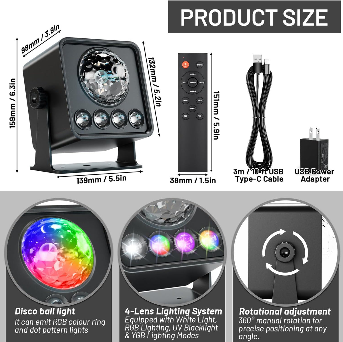 2-Pack Sunset Lamp Disco Ball Party Lights - Sound Activated LED Strobe &...