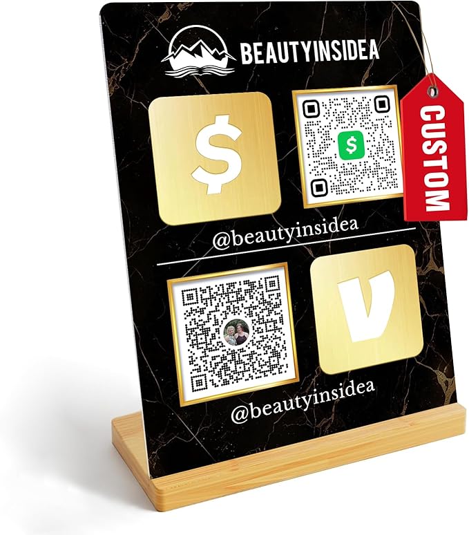 Personalized Custom Metal QR Code Sign Venmo Cashapp Scan to Pay with Stand Instagram Facebook Social Media QR Signs Bar Code QR Plaque Print for Business Salon Beauty Store Restaurant Wifi Sign (S2)