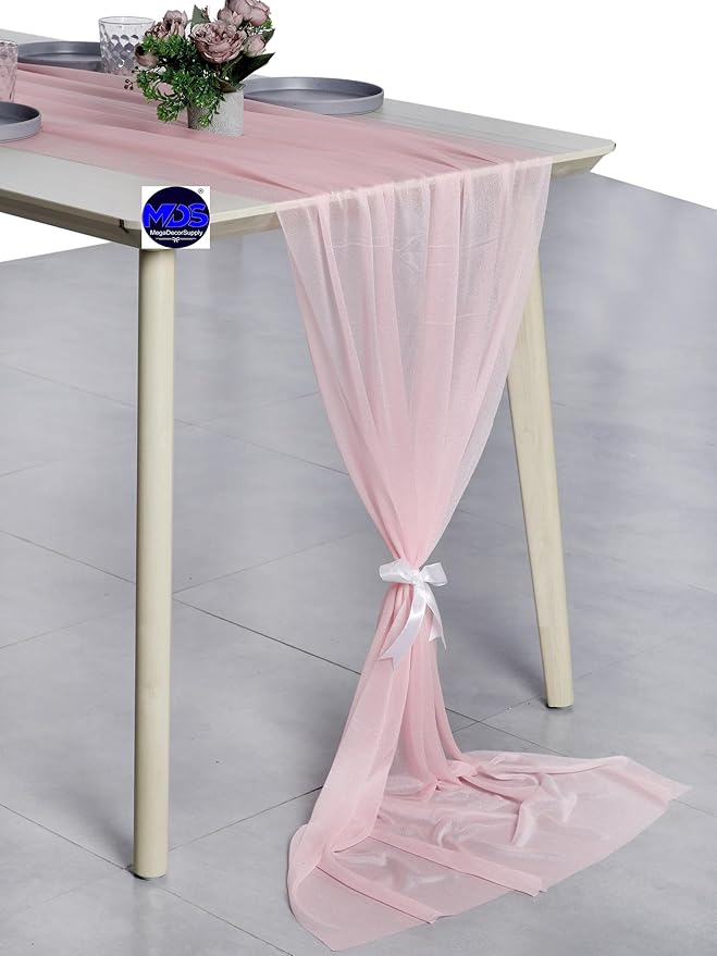 MDS 2 Pack 10ft Chiffon Table Runner 29 x 120 Inches Sheer Wedding Runner Romantic Rustic Table Runner for Wedding Decorations, Birthday Parties, Bridal Shower Party Arch Decor - Blush Pink